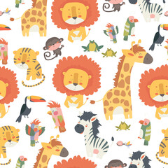 Happy jungle animals seamless pattern. Vector illustration © Maria Starus