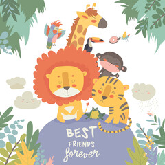 Happy jungle animals. Best friends. Vector illustration © Maria Starus
