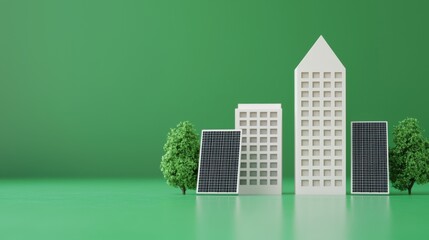 Sustainable urban development with solar panels modern city digital art green environment aerial view eco-friendly concepts