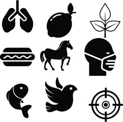 Silhouettes Simple Black and White Icons of Everyday Items and Health Concerns