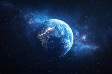 Obraz premium Stunning View of Earth Surrounded by Cosmic Space with Network Connections Illuminating Planet in the Depths of Universe