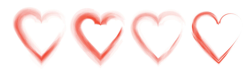 Fototapeta premium Set of red hearts shaped smoke effect, sign of love, smoke hearts, love. Red waves of smoke from hot drink, coffee, cigarettes, tea or food. Mockup of fog with swirls. PNG.