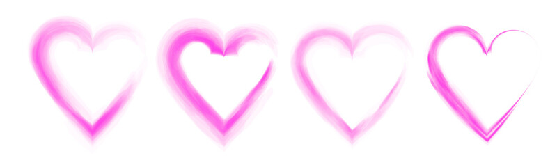 Set of Pink hearts shaped smoke effect, sign of love, smoke hearts, love. Pink waves of smoke from hot drink, coffee, cigarettes, tea or food. Mockup of fog with swirls. PNG.