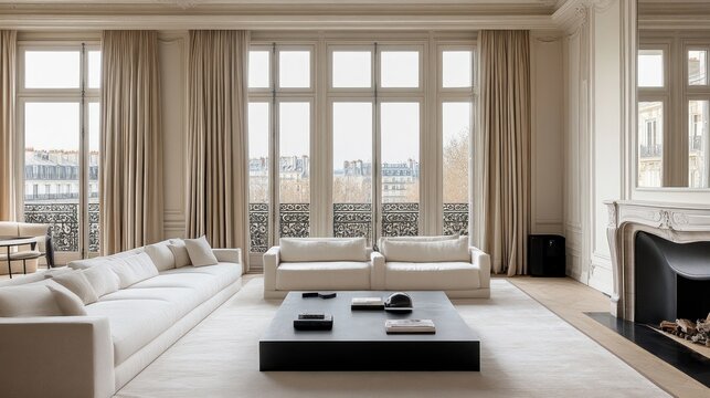 Elegant Parisian Apartment Living Room with City View