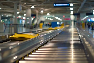 Waiting area in airport with empty baggage carousels ready for passengers to collect luggage