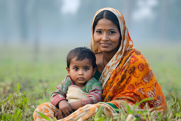 Indian woman with a child from the slums