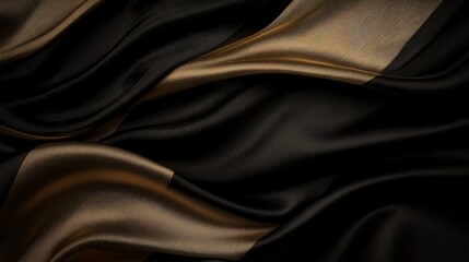 Elegant black and gold silk fabric draping softly, creating a luxurious background texture