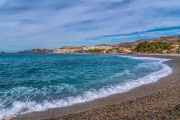 Blue Mediterranean sea Almunecar beach Spain Costa del Sol Andalusia