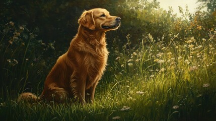 Obraz premium Side view of a dog barking while seated on the grass 