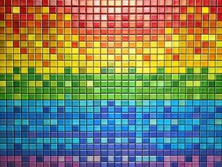 Retro LGBT Rainbow Mosaic Tile Wall Background - Square Pattern 3D Render