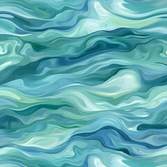 Obraz premium An abstract pattern resembling fluid and wavy water or ocean waves. The design features various shades of blue, green, and teal, creating a sense of movement and depth. The swirling lines and gradient