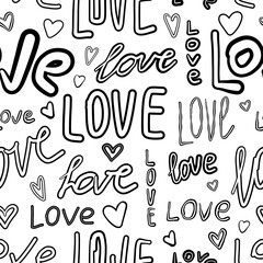 Valentine's day love text outline seamless pattern, line art background