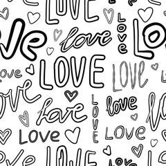 Valentine's day love text outline seamless pattern, line art background