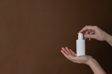 White cosmetic cream bottle with pump. Natural moisturizing, nourishing cosmetics for skin, beauty and spa