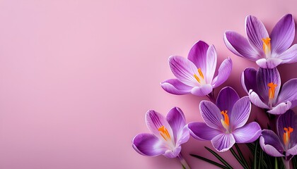 Fototapeta premium purple crocus flowers with copy space for add text and design
