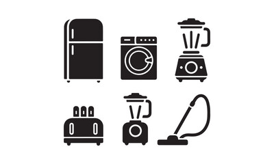 Kitchen Appliance Icon Collection - Fridge, Stove, Knife, Coffee Machine - Vector Design"