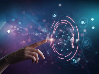 High-Tech Interaction: Index Finger Selecting a Radiant 3D Hologram