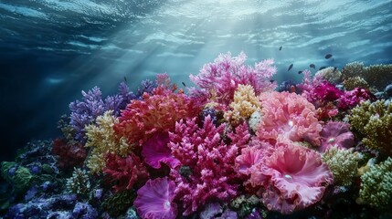 Naklejka premium Diving into a vibrant underwater world of coral reefs ocean depths marine life scenic viewpoint natural beauty