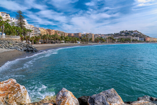 La Herradura beach and blue sea Almunecar Spain Costa del Sol Andalusia