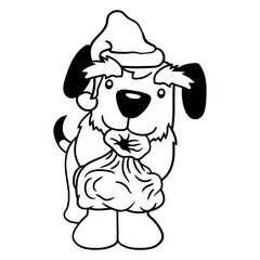 Dog Santa Claus Cool Christmas Gifts Sack Cute Hat Design Lover Art Vector Illustration Card T-Shirt Poster Sticker Graphic Print Decorative Drawing Isolated Logo Decoration Symbol Creative Cool Style