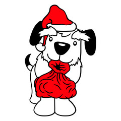 Dog Santa Claus Cool Christmas Gifts Sack Cute Hat Design Lover Art Vector Illustration Card T-Shirt Poster Sticker Graphic Print Decorative Drawing Isolated Logo Decoration Symbol Creative Cool Style