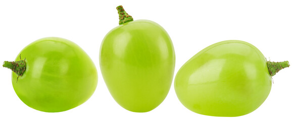 set of single green grape isolated on white background