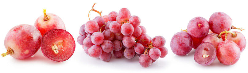 set of pink grapes isolated on white background