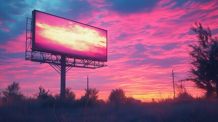 Vibrant Sunset Sky Reflected on Billboard red pink media night clouds 