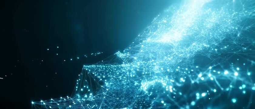Anamorphic video digital world map with lines dots connections. World Communication Business Technology Network 