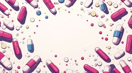 Colorful Assortment of Various Pills and Tablets Displayed on a Clean White Surface for Medical Use