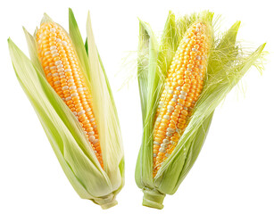 set of corn ears isolated on white background