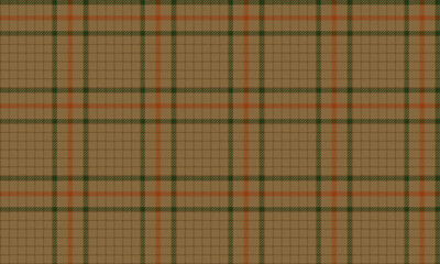 Plaid fabric pattern, brown, green, orange, seamless for textiles, and for designing everyday clothes, skirts, pants or decorative fabrics. Vector illustration.