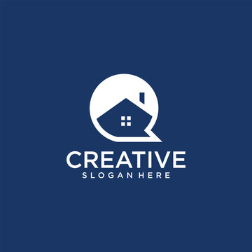 House logo design in line dot art style building technology logo modern buiding logo