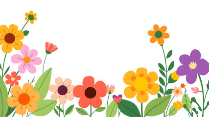 Floral Delight: A vibrant collection of colorful flowers in a cheerful, whimsical illustration, perfect for adding a touch of springtime joy to any project.