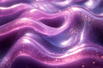 Obraz premium The background is purple in tone. The liquid with shades of purple and silver flows gracefully as if swimming in beautiful flowing lines. 
