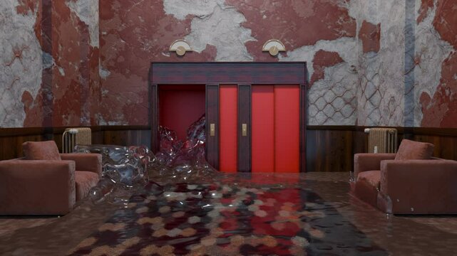 3D animation liquid on the hall