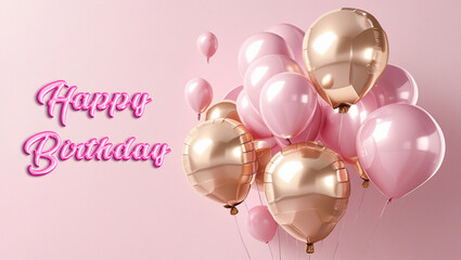Pink Birthday Background with Festive Balloons for a Tender and Gentle Celebration