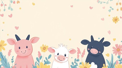 Obraz premium Three Adorable Pigs Playfully Frolicking in a Colorful Field of Vibrant Flowers Under Bright Sunshine