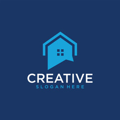 House logo design in line dot art style building technology logo modern buiding logo