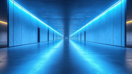Futuristic blue-lit corridor.