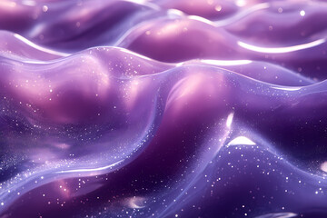 Obraz premium The background is purple in tone. The liquid with shades of purple and silver flows gracefully as if swimming in beautiful flowing lines. 