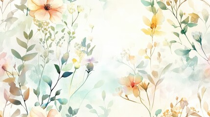 Fototapeta premium Soft and calming seamless pastel watercolor pattern of vintage botanical flowers, blending subtle tones for a peaceful, artistic background.
