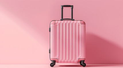 Pink suitcase on pink background