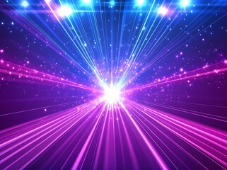 Naklejka premium Light rays background with blue and purple colors, neon laser light effects for a party or festive greeting card design.