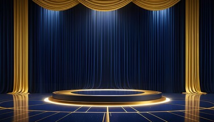 Glamorous Award Ceremony Background, Elegant Award Stage Design, A Luxurious Dark Blue Stage Background, Anniversary Celebration Background