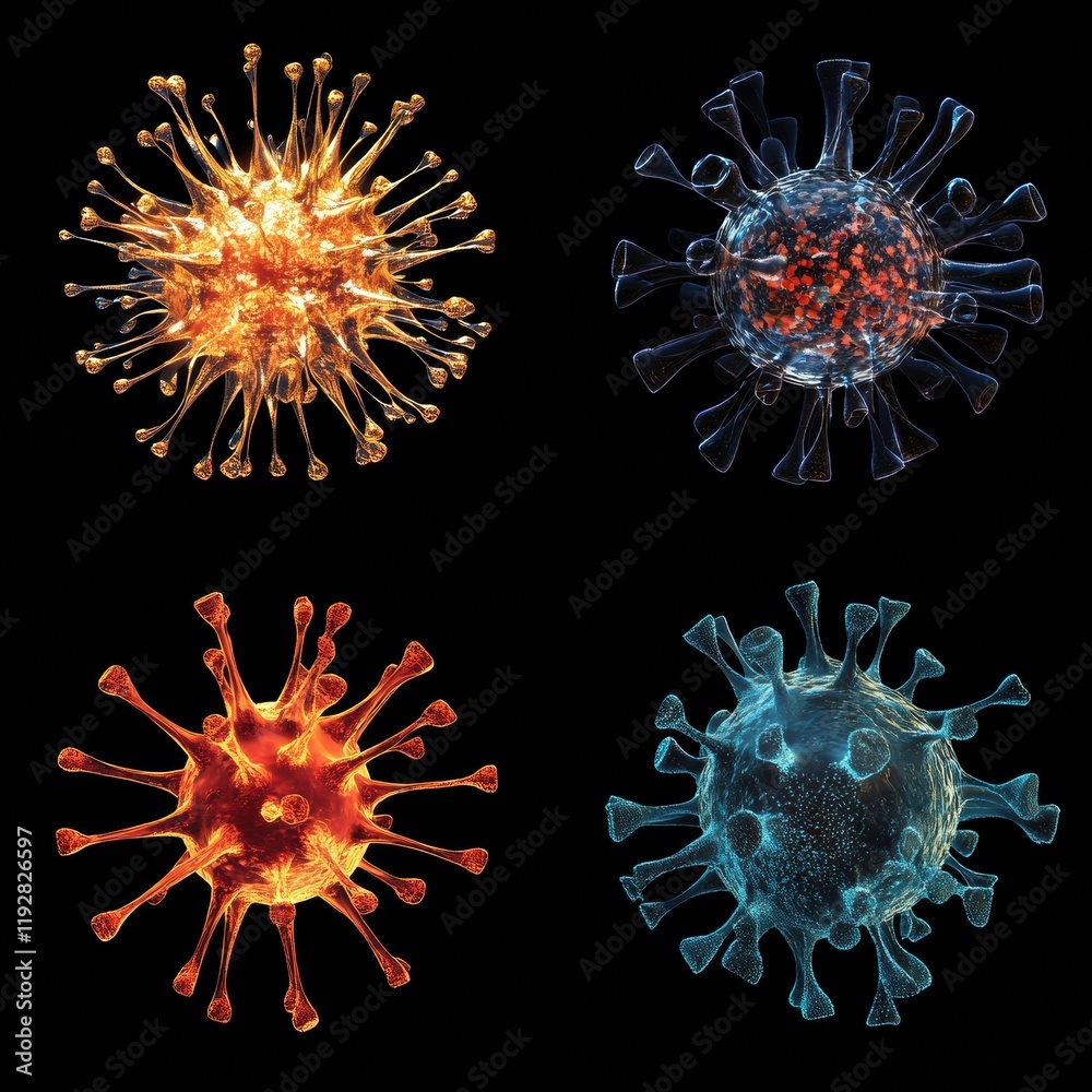 Poster illustrated stages of a virus lifecycle highlighting penetration, replication and spreading in a sci