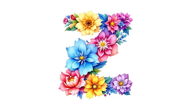 Vibrant Floral Letter Z Design Colorful Flowers Watercolor Style