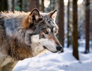 Obraz premium Gray wolf looking majestic in snowy forest habitat