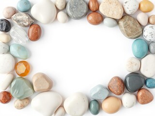 Fototapeta premium Shiny polished stones of various shapes and colors isolated on a white background, various, background, group