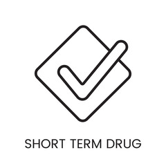 An icon of a checkmark inside a diamond in vector, symbolizing confirmation or short term drug approval, with an editable stroke